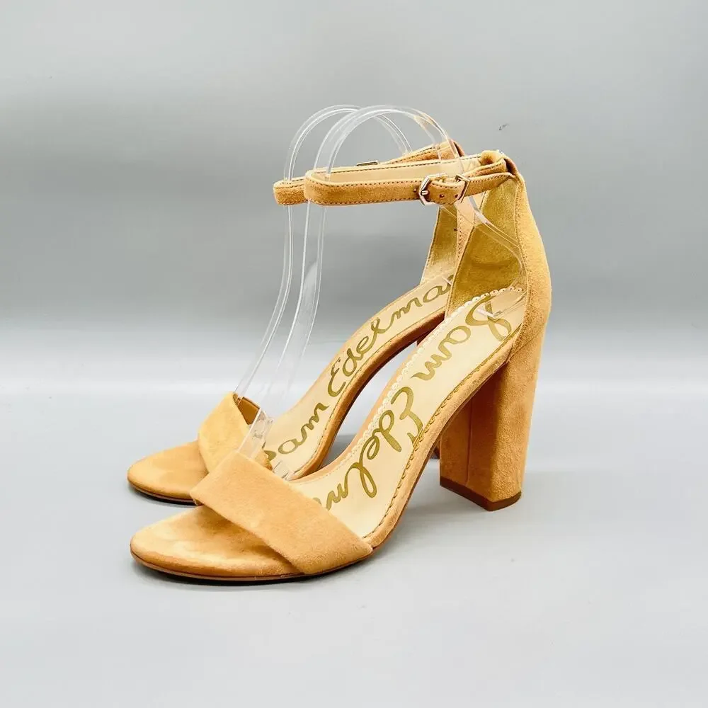Sam Edelman Sandals Womens 9 Beige Suede Yaro Ankle Strap Block Heel Shoes